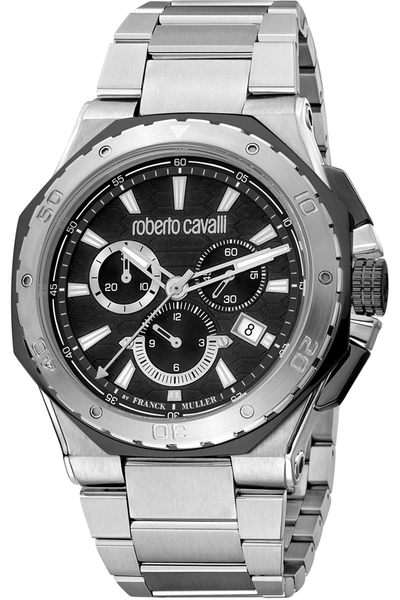 Shop Roberto Cavalli Men's 43mm Quartz Watch In Black
