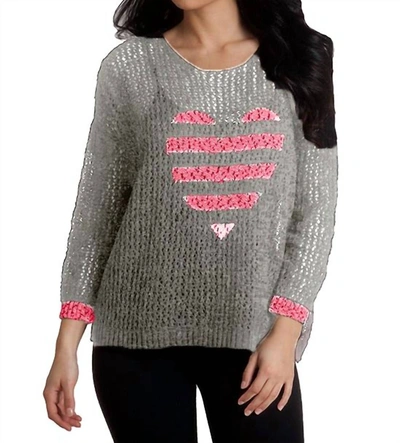 Shop French Kyss Crochet Heart Crew In Frost/pink In Multi