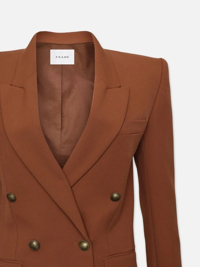 Shop Frame Double Breasted Slim Blazer Tawny In Brown