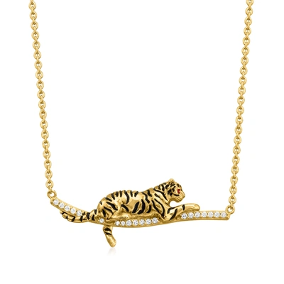 Ross-simons White Topaz And Black Enamel Tiger Bar Necklace With Ruby Accents In 18kt Gold Over Sterling In White
