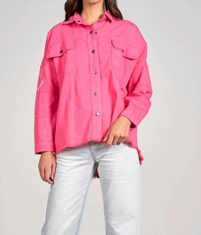 Shop Elan Happy Face Shacket In Fuschia In Pink