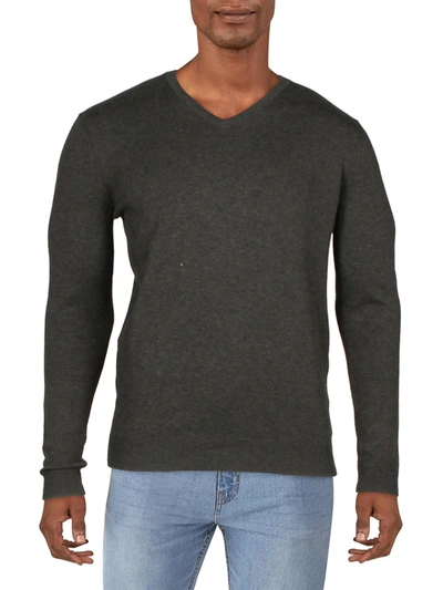 Shop Alfani Mens V-neck Ribbed Trim Sweater In Grey
