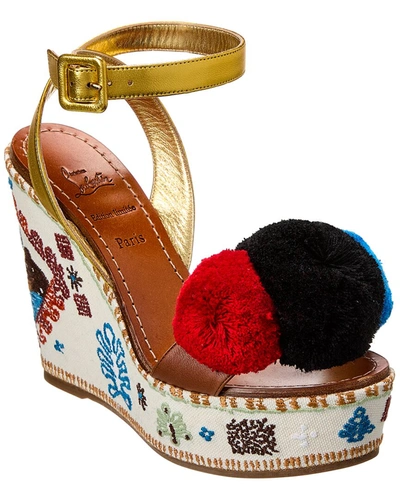 Shop Christian Louboutin Cycladissimo 120 Canvas & Leather Wedge Sandal In Multi