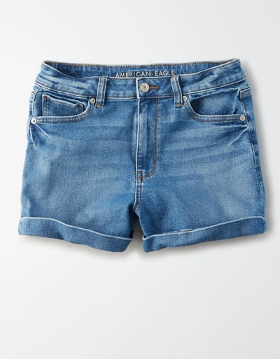 Shop American Eagle Outfitters Ae Stretch Denim Mom Shorts In Blue