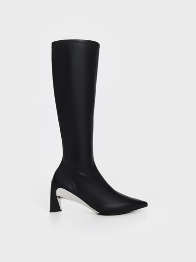 Shop Charles & Keith - Devon Metallic Blade-heel Knee-high Boots In Black