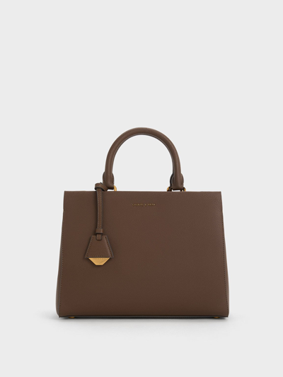 Shop Charles & Keith Mirabelle Structured Top Handle Bag In Dark Brown