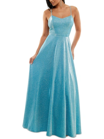Shop City Studio Juniors Womens Mesh Back Glitter Evening Dress In Blue