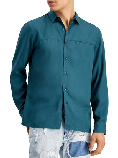 Shop Inc Toby Mens Lyocell Woven Button-down Shirt In Blue