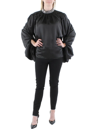 Shop N By Nancy Womens Satin Embellished Blouse In Black