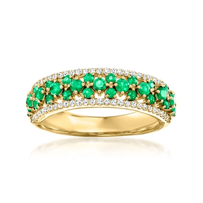 Shop Ross-simons Emerald And . Diamond Ring In 18kt Yellow Gold In Green