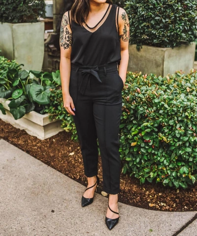 Black Tape Mesh Trim V-neck Tank In Black In Black