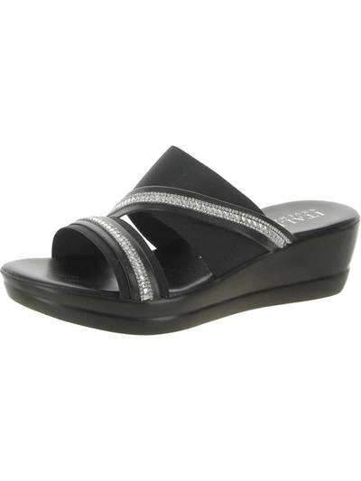 Shop Italian Shoemakers Womens Embellished Slip-on Wedge Sandals In Black