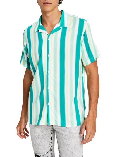 Shop Inc Island Breezei Mens Collared Striped Button-down Shirt In Blue
