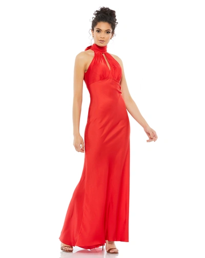 Shop Mac Duggal Keyhole Halter Empire Waist Gown In Red