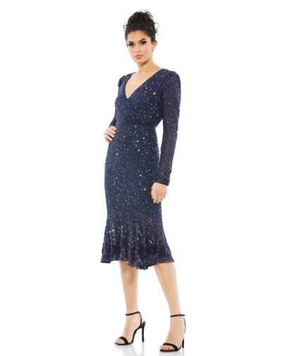 Mac Duggal Sequin Gown With Embellished Hemlin And Belt In Multi
