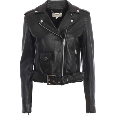 Shop Michael Kors Women's Leather Moto Jacket In Black
