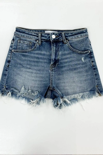 Shop Risen Cashlynn Denim Shorts In Blue