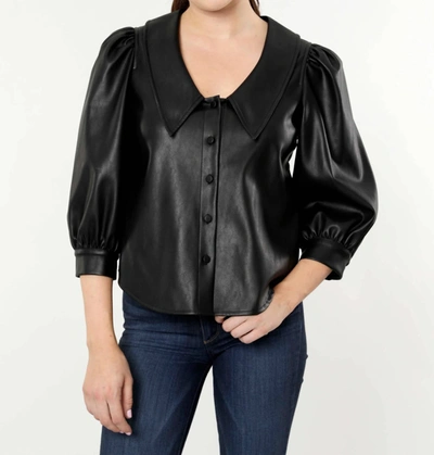 Shop Dolce Cabo Vegan Puff Sleeve Collared Top In Black