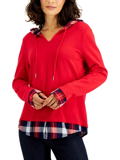 Tommy Hilfiger Womens Layered Plaid Hoodie In Red | ModeSens