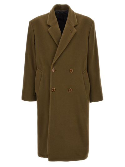 Shop Lemaire Double Breasted Straight Hem Coat In Green