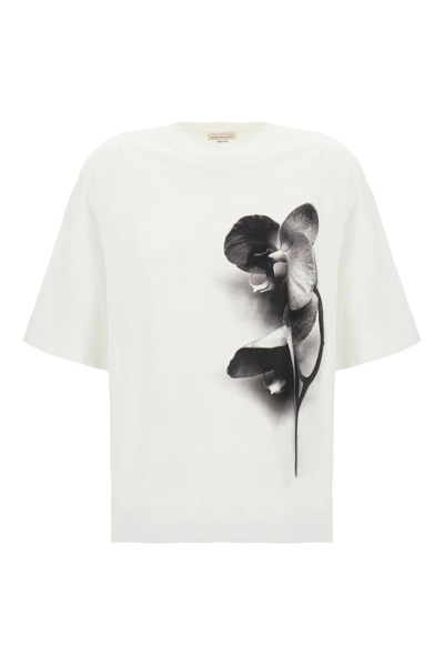 Shop Alexander Mcqueen Orchid Printed Crewneck T In White