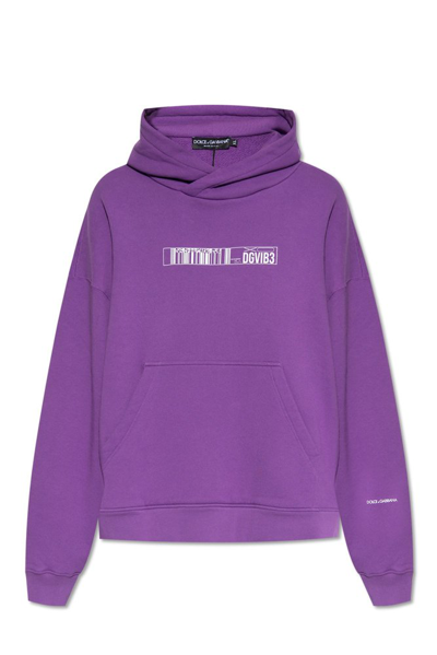 Shop Dolce & Gabbana Logo Printed Sleeved Hoodie In Purple