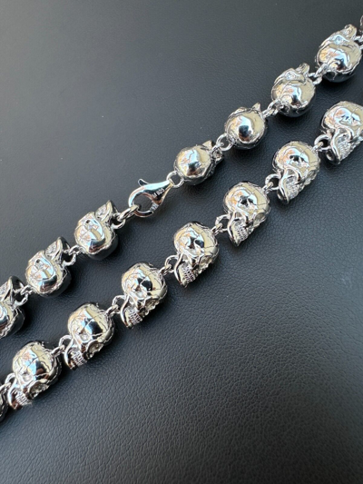 Pre-owned Silver Custom Solid 925 Sterling  Skull Death Link Chain Necklace W. Moissanite