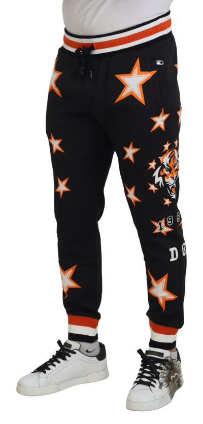 Pre-owned Dolce & Gabbana Pants Black Orange Star Trousers Sport It46 / W32 / S Rrp $900
