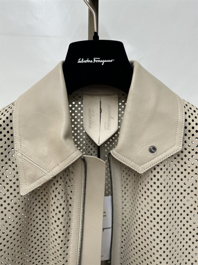 Pre-owned Ferragamo Salvatore  Italian Leather Jacket Gull Gray Lamb's Nappa Size 46 Or 48