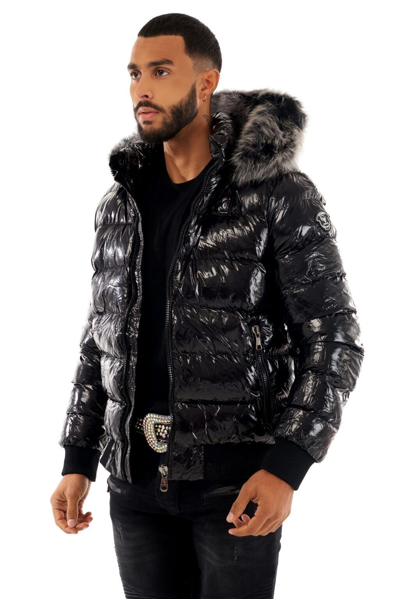 Pre-owned George Avenue  V Paris Men's Black Puffer Jacket Warm Fur On Hood L Xl 2xl 3xl
