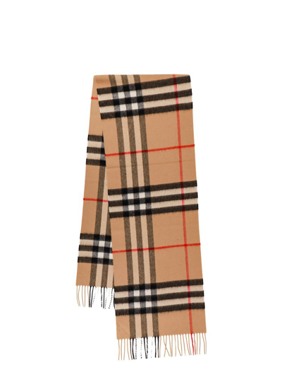 Shop Burberry Checked Fringed In Beige