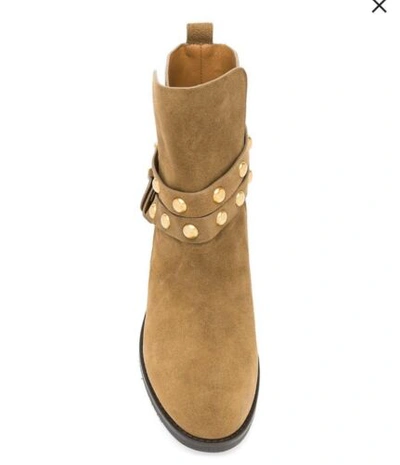 Pre-owned See By Chloé See By Chloe Studded Neo Janis Ankle Boots Suede Size 38 In Brown