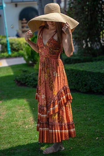 Pre-owned Ulla Johnson Meera Floral Maxi Dress Cardinal Size 0, 6, 10 $650 In Orange