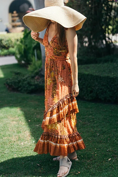 Pre-owned Ulla Johnson Meera Floral Maxi Dress Cardinal Size 0, 6, 10 $650 In Orange