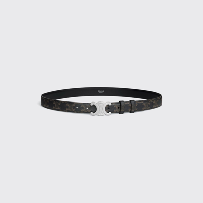 Pre-owned Celine 650$ Men's Medium Triomphe Belt - Triomphe Logo Canvas, Buckle In Black