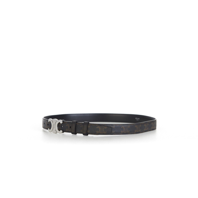 Pre-owned Celine 650$ Men's Medium Triomphe Belt - Triomphe Logo Canvas, Buckle In Black