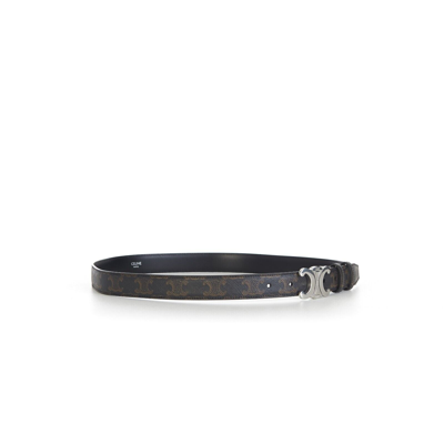 Pre-owned Celine 650$ Men's Medium Triomphe Belt - Triomphe Logo Canvas, Buckle In Black