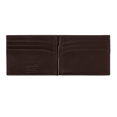 Pre-owned Montblanc Meisterstück Softgrain Leather Men's Card Wallet Purse With Money Clip In Brown
