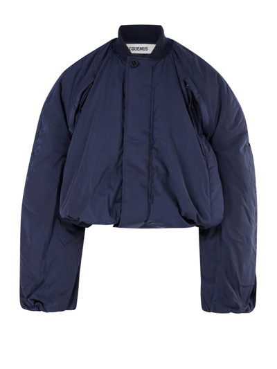 Shop Jacquemus Le Bomber Bahia Zipped Cropped Jacket In Navy