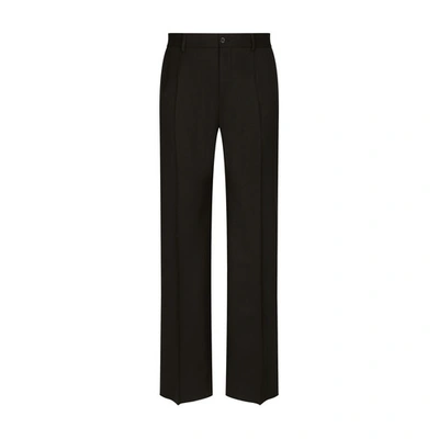 Shop Dolce & Gabbana Stretch Wool Twill Pants In Black