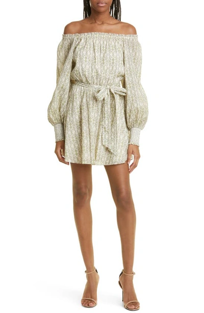 Shop Alice And Olivia Mary Print Off The Shoulder Long Sleeve Cotton Dress In Republic Geo