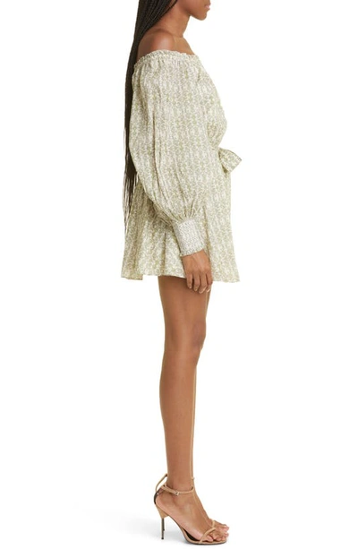 Shop Alice And Olivia Mary Print Off The Shoulder Long Sleeve Cotton Dress In Republic Geo