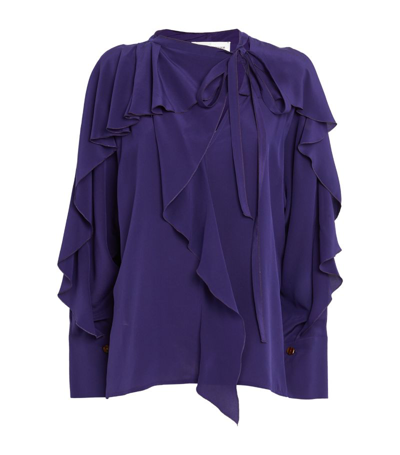 Shop Victoria Beckham Silk Vb Romantic Ruffled Blouse In Purple