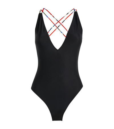 Shop Emilio Pucci Pucci Deep Plunge Swimsuit In Black