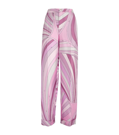 Shop Emilio Pucci Pucci Wide-leg Iride Print Trousers In Pink