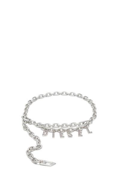 Shop Diesel Chain Belt With Crystal Logo Charm In Tobedefined