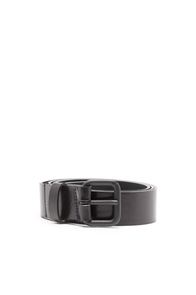 Shop Diesel Leather Belt With Metal Logo Insert In Black