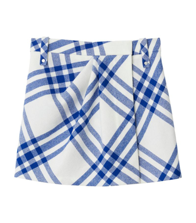 Shop Burberry Wool Pleated Check Mini Skirt In White