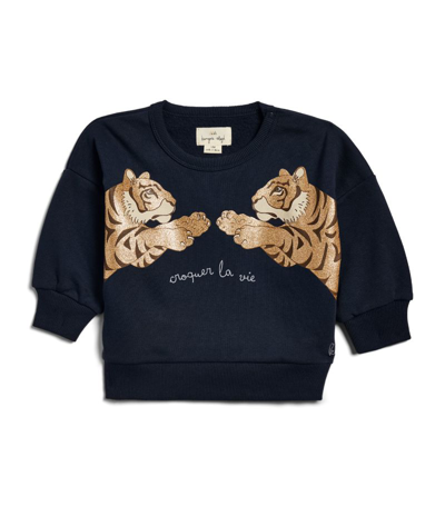 Shop Konges Sløjd Tiger Lou Sweatshirt (3 Months-4 Years) In Navy