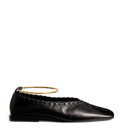 Shop Jil Sander Leather Anklet-detail Ballet Flats In Black